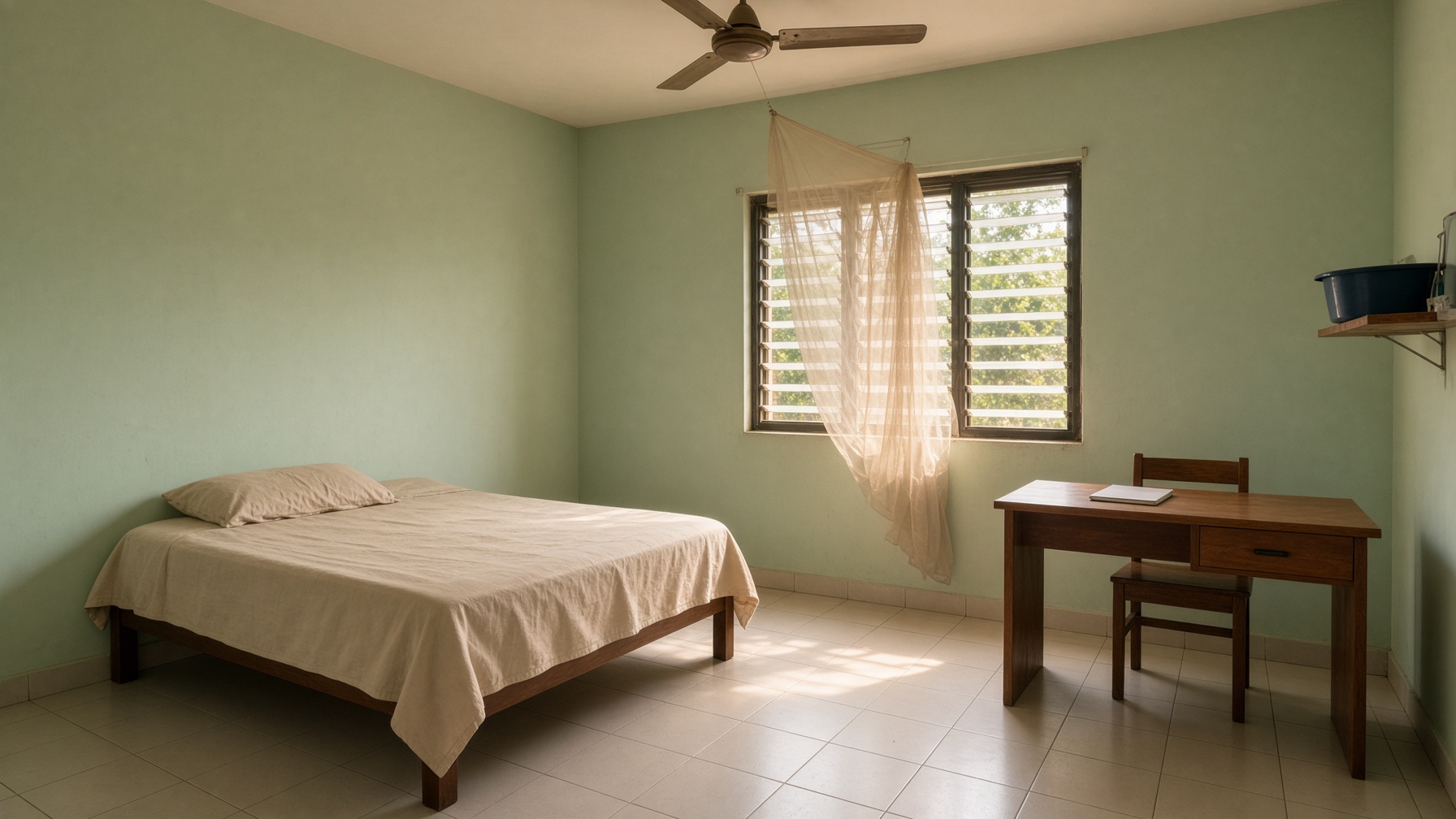 A tidy student room after a clean